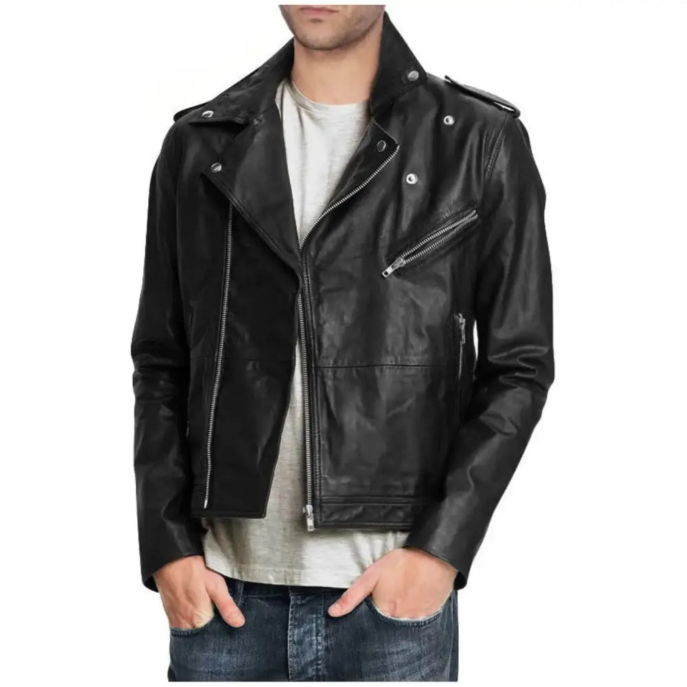 Men’s Black Leather Motorcycle Biker Jacket