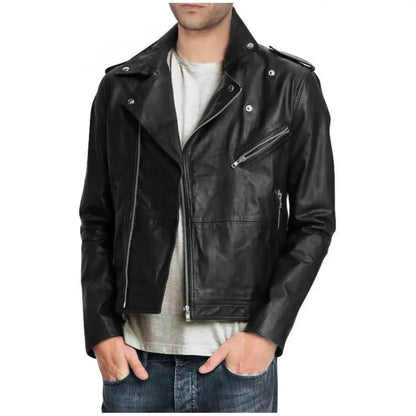 Men’s Black Leather Motorcycle Biker Jacket