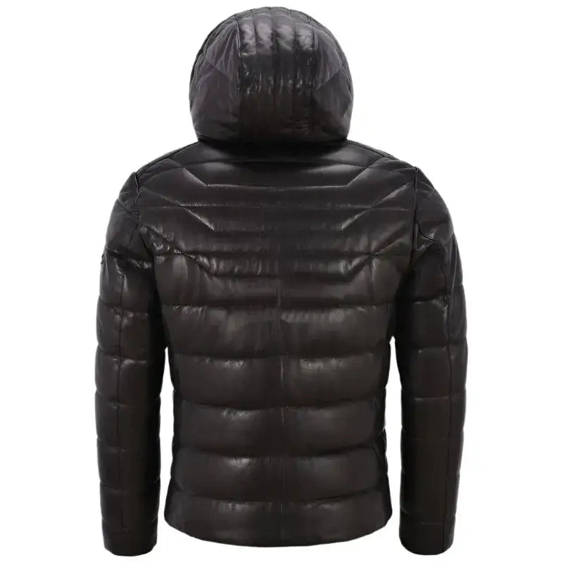 Men’s Leather Puffer Hooded Jacket