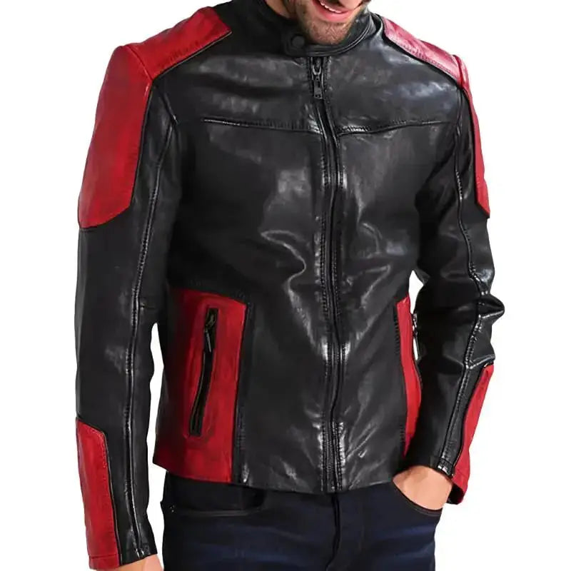 Men’s Red and Black Biker Leather Jacket