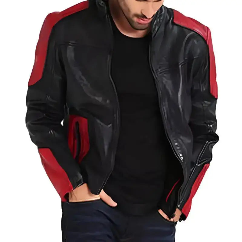 Men’s Red and Black Biker Leather Jacket