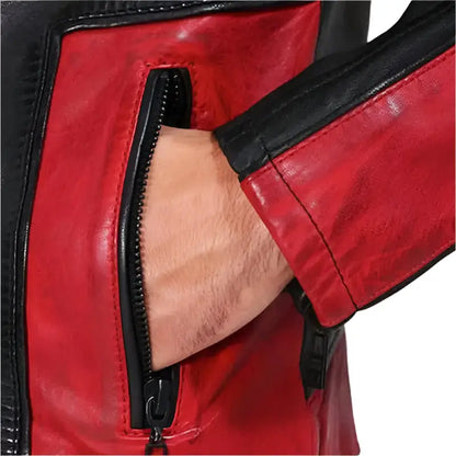 Men’s Red and Black Biker Leather Jacket