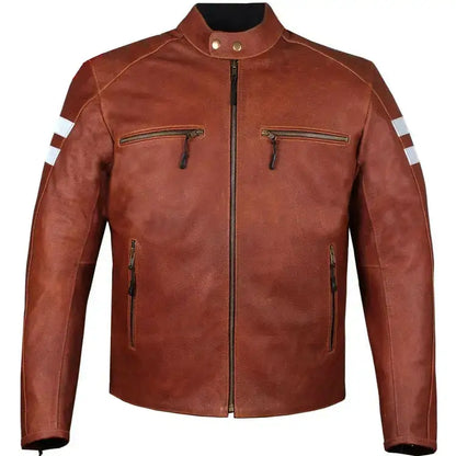 Men’s Red Leather Motorcycle Biker Jacket