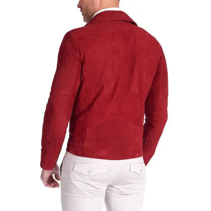 Men’s Red Suede Leather Biker Jacket – Slim Fit