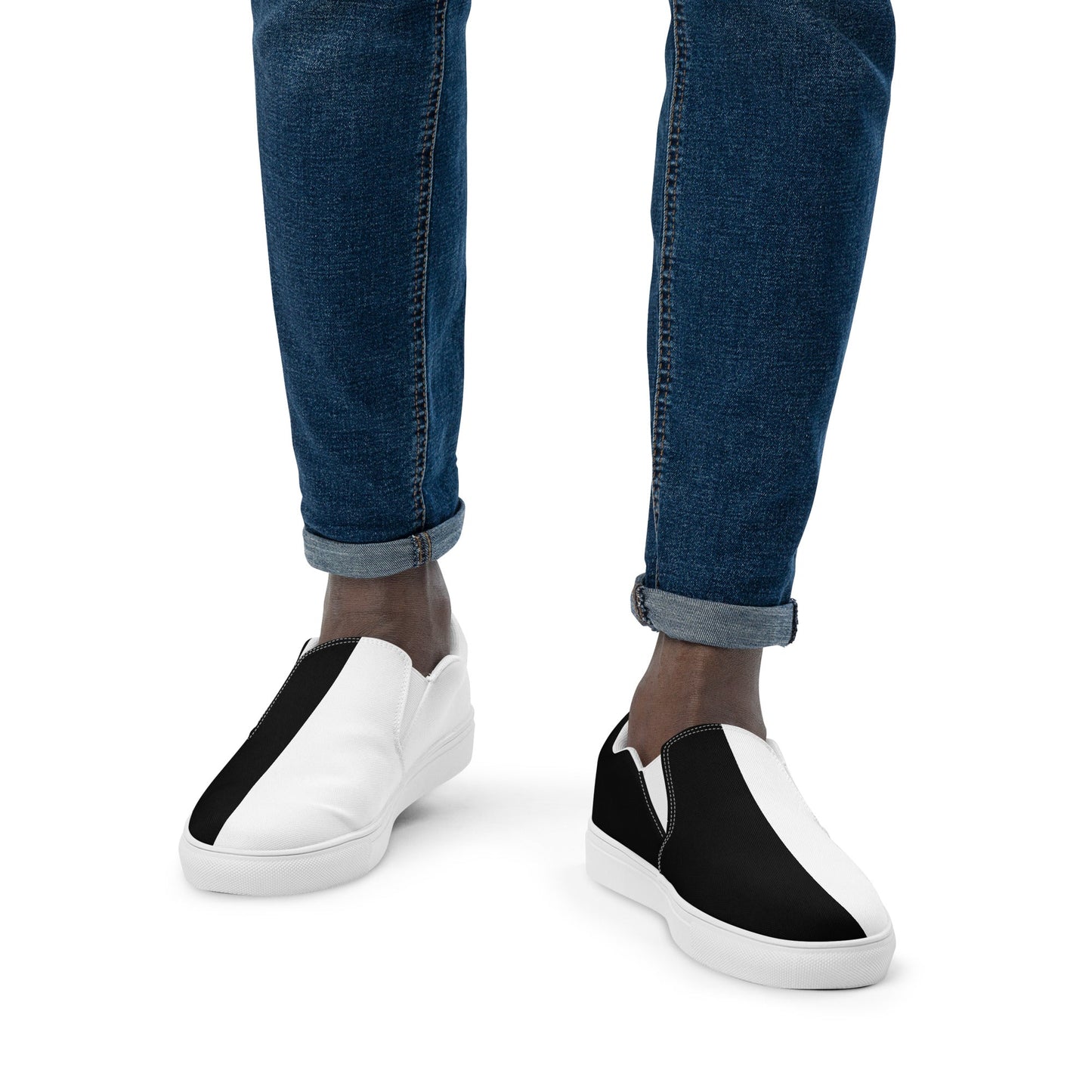 Half Black Half White - Mens Slip-On Canvas Shoes