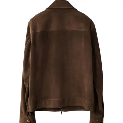 Men’s Tan Brown Suede Bomber Jacket