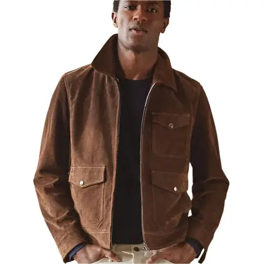 Men’s Tan Brown Suede Bomber Jacket