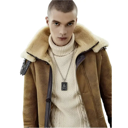 Men’s Vintage Brown Shearling Bomber Coat