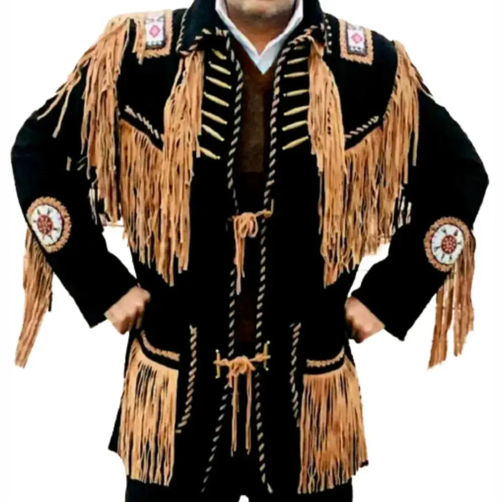 Men’s Premium Suede Western Fringe Leather Jacket