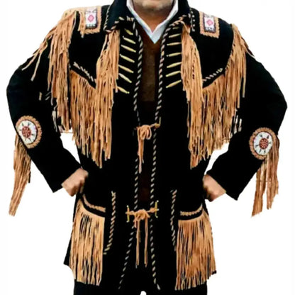 Men’s Premium Suede Western Fringe Leather Jacket