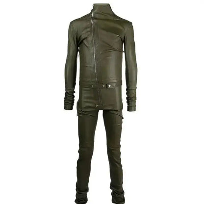 Men’s Black Zipper Lambskin Leather Jumpsuit