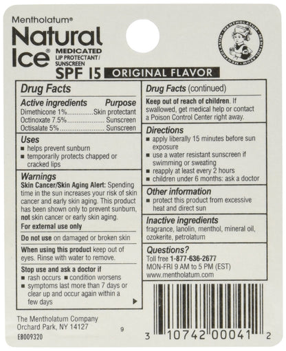 Ever Ready First Aid Mentholatum Natural Ice Medicated Lip Protectant Sunscreen, 0.16 oz Pack of 12
