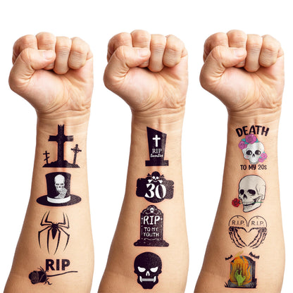 MeoIsDaBest 100 PCS Death to My 20s Temporary Tattoos — 30th Birthday Party Decor