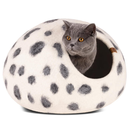 MEOWFIA Cat Cave – Premium Merino Wool Cat Bed Large Snow Leopard