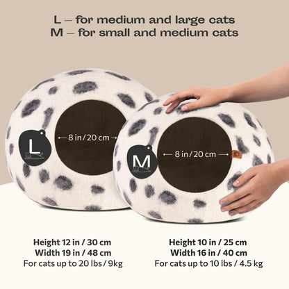 MEOWFIA Cat Cave – Premium Merino Wool Cat Bed Large Snow Leopard