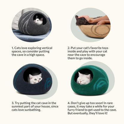 MEOWFIA Cat Cave – Premium 100% Merino Wool Felt Cat Bed (Medium, Gold Rose) Handmade