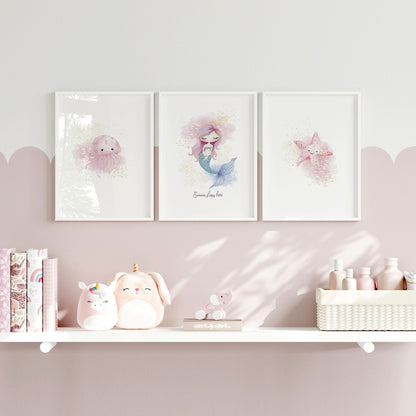 Mermaid Decorations Bedroom | Set of 3 wall art prints