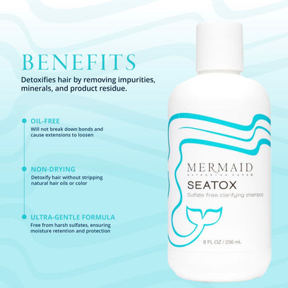 Mermaid Extension Care Seatox Clarifying Shampoo – Deep Cleansing for Hair Extensions, Sulfate-Free, 8 fl oz