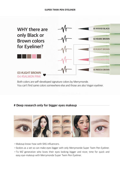 Merrymonde Multicolor Super Slim Eyeliner – Vegan, Ultra-Fine Tip, Waterproof, Mocha Brown | Korean K-Beauty