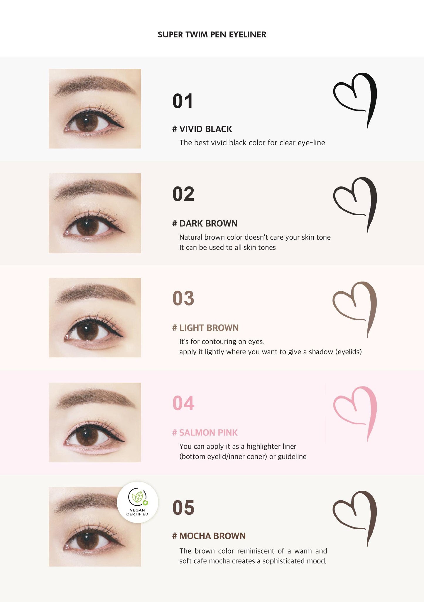 Merrymonde Multicolor Super Slim Eyeliner – Vegan, Ultra-Fine Tip, Waterproof, Mocha Brown | Korean K-Beauty