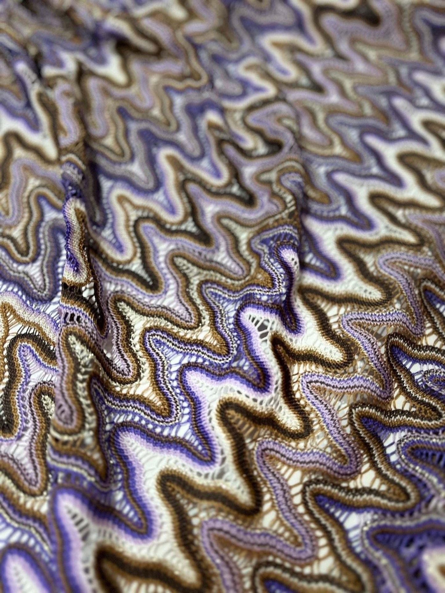 Purple Brown Zigzag Knit Jersey Mesh Fabric for Versatile Sewing Projects