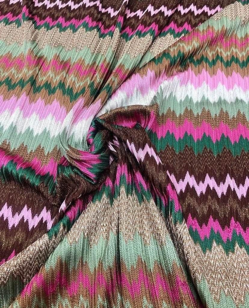 Shiny Zigzag Knit Jersey Mesh Fabric