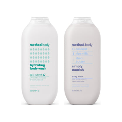 Method Body Wash Variety Pack — Hydrating Coconut Milk & Simply Nourish, 18 Fl Oz Each