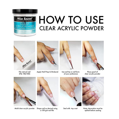 Mia Secret Clear Acrylic Powder (2oz) – True-Clear, Self-Leveling Formula