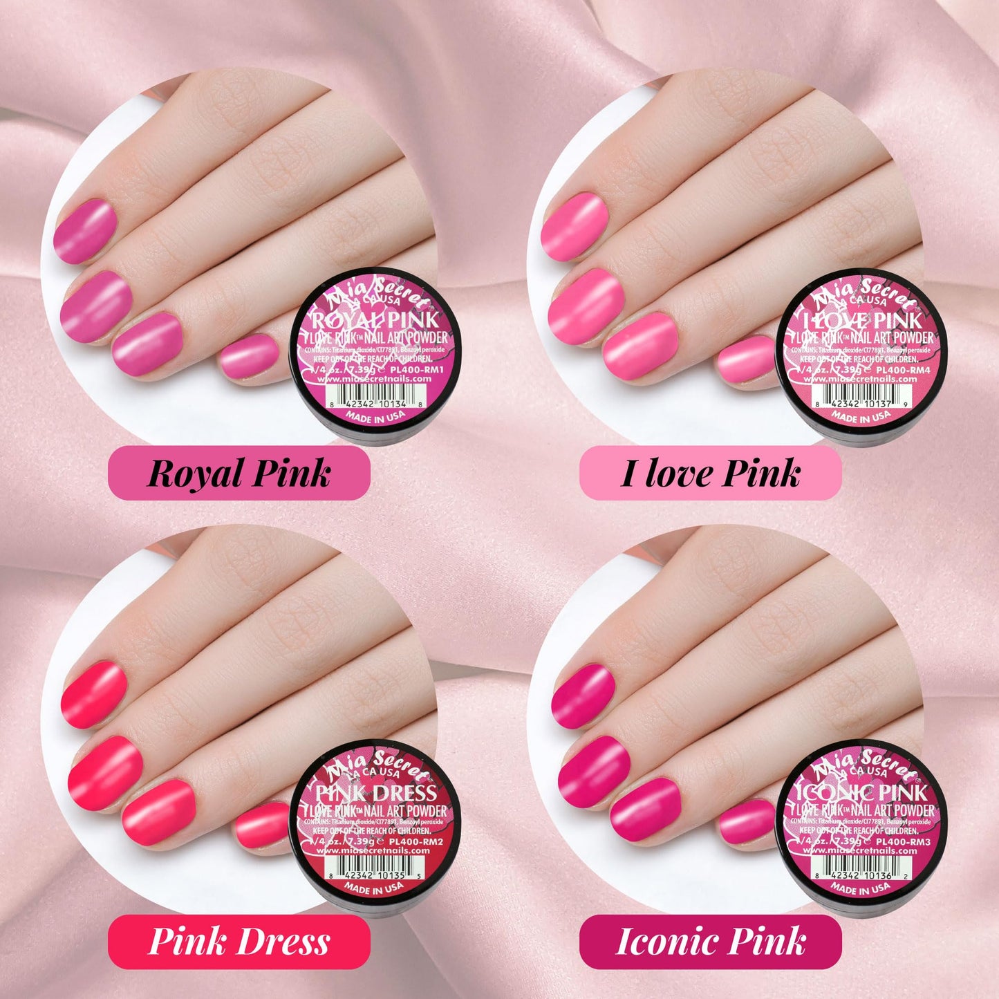 Mia Secret I Love Pink 6-Piece Colored Acrylic Nail Powder Collection | 6PC