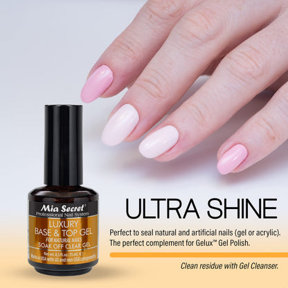 Mia Secret Luxury Base & Top Coat - Clear Gel Polish 15ml | High Gloss, Gelux Compatible