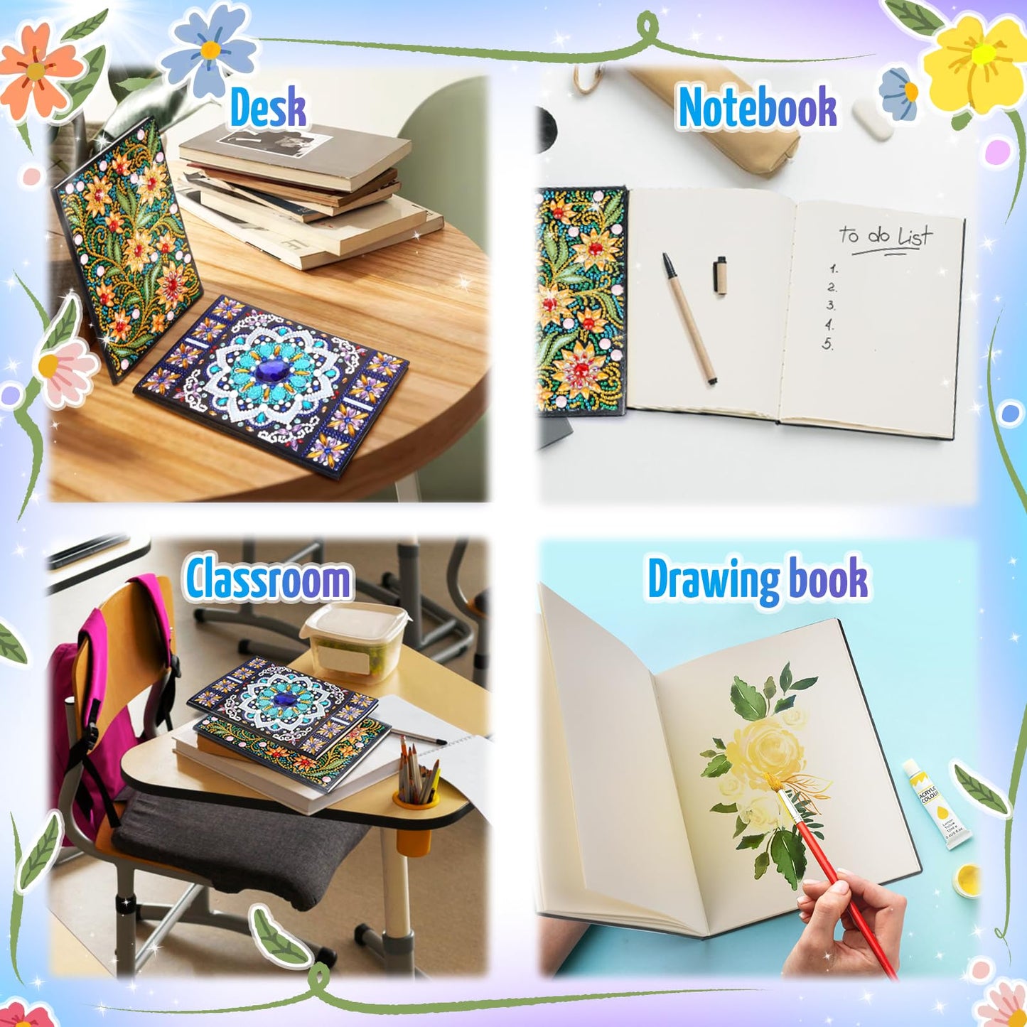 Micaracy Diamond Art Craft Kits for Girls 5-12 | Gift Box Diary Notebook Set