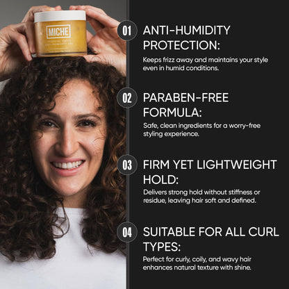 MICHE Anti-Humidity Frizz-Free Strong Hold Hair Gel 8.8 oz | For All Curl Types - Curly and Coily | Miche Beauty