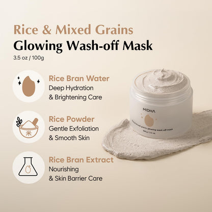MIDHA Rice & Mixed Grains Glow Wash-off Mask – Gentle Exfoliation & Radiance (3.5oz/100g)