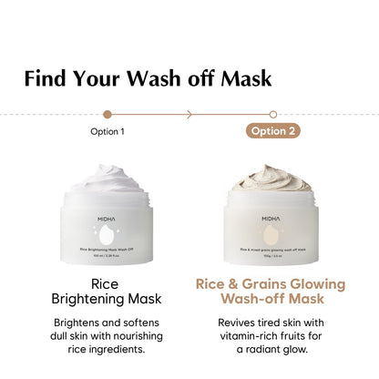 MIDHA Rice & Mixed Grains Glow Wash-off Mask – Gentle Exfoliation & Radiance (3.5oz/100g)