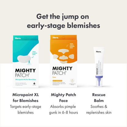 Mighty Patch Micropoint Large Hydrocolloid Pimple Patches for Early-Stage Zits | 1,385 Micropoints (6 XL Patches)