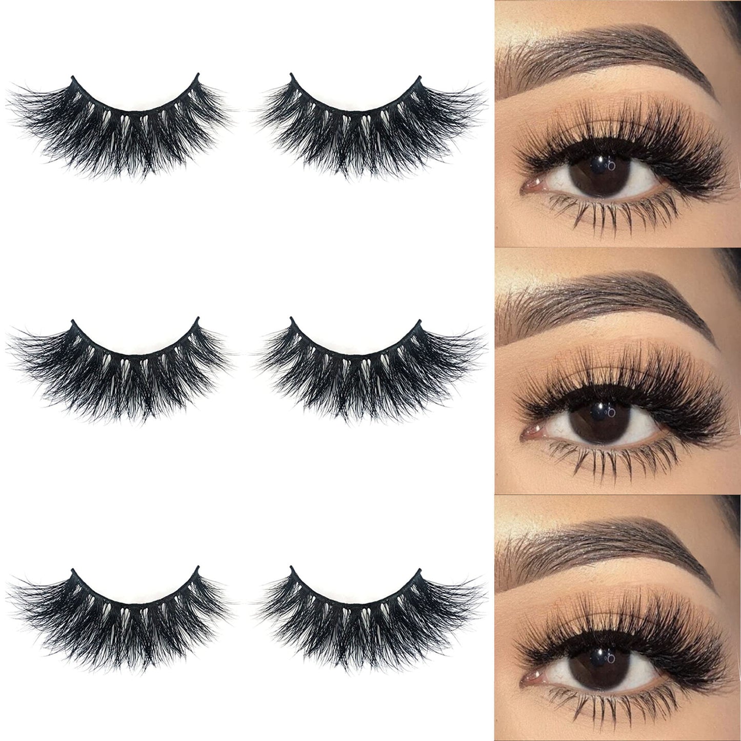 Mikiwi D327-3 Mink Lashes – 3 Pairs, 22mm 3D Fluffy Full-Strip, Cruelty-Free Handmade Lashes