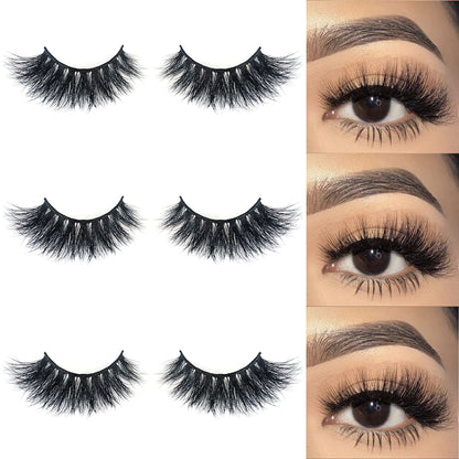 Mikiwi D327-3 Mink Lashes – 3 Pairs, 22mm 3D Fluffy Full-Strip, Cruelty-Free Handmade Lashes