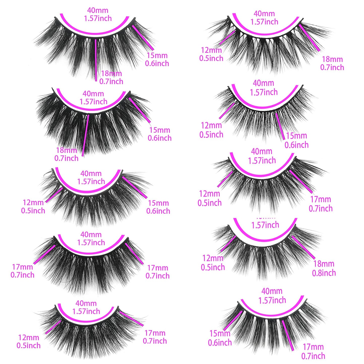 Mikiwi 30-Pair 5D Faux Mink Lashes Bulk Wholesale – 12-20mm Natural, Fluffy