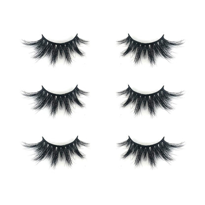 Mikiwi 3 Pairs Real Mink Lashes D384-3 | 20mm 3D Fluffy Full-Strip, Cruelty-Free