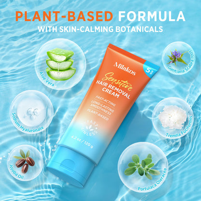 Milakos Painless Hair Removal Cream for Sensitive Skin – Aloe, Chamomile & Vitamin E
