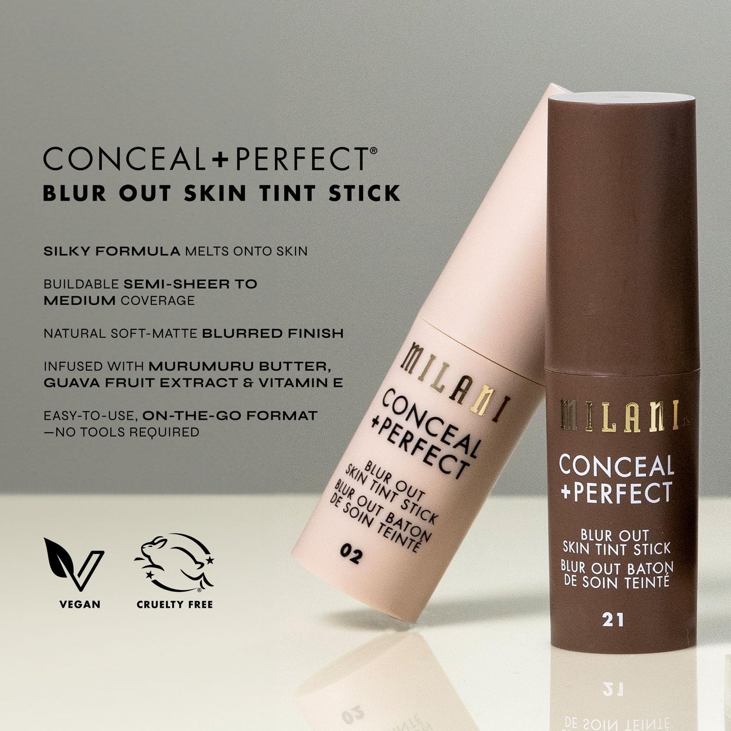 Milani Conceal + Perfect Blur Out Skin Tint Stick Shade 05 – Buildable, Soft-Matte, Second-Skin Finish