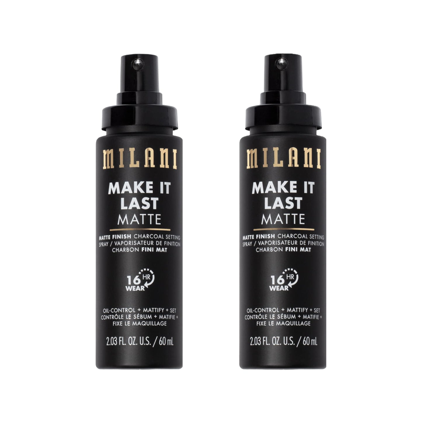 Milani Make It Last Matte Setting Spray + Primer — Charcoal, Oil-Absorbing, 16-Hour Matte Finish (2 Pack)