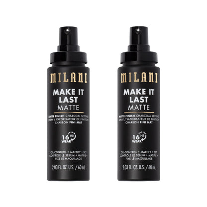Milani Make It Last Matte Setting Spray + Primer — Charcoal, Oil-Absorbing, 16-Hour Matte Finish (2 Pack)