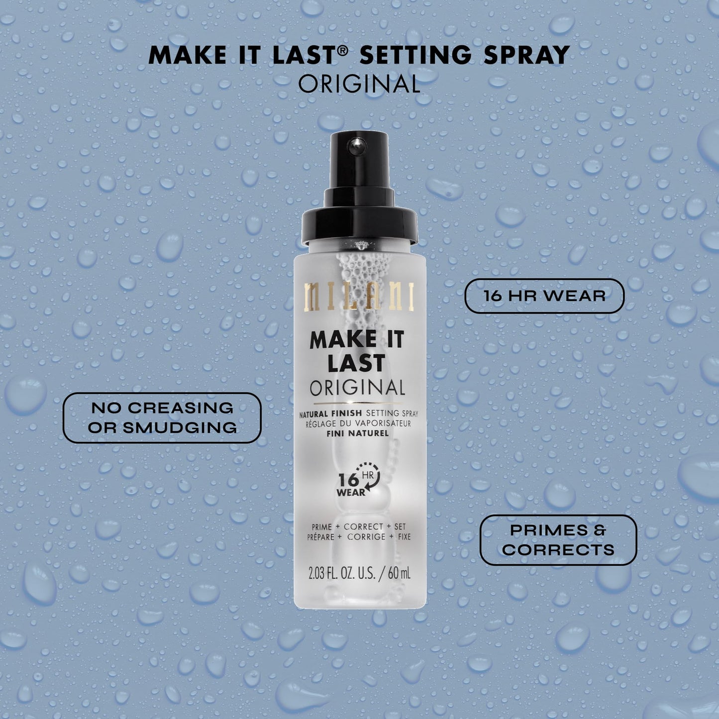 Milani Make It Last Setting Spray + Primer Original – Natural Finish with Niacinamide, 2-Pack (2.03 fl oz each)