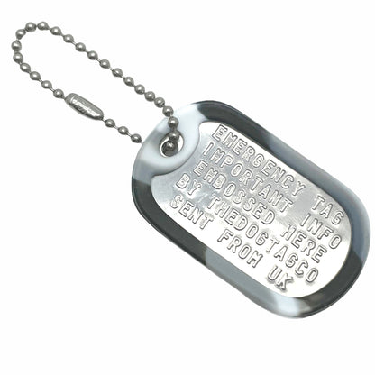 Military Dog Tag Stainless Steel Single Keychain, Emergency, Luggage Tag, Supplied supplied with 4" chain