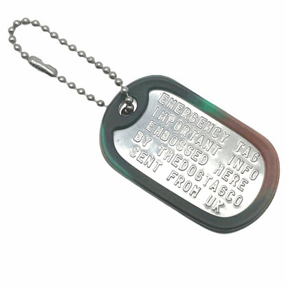 Military Dog Tag Stainless Steel Single Keychain, Emergency, Luggage Tag, Supplied supplied with 4" chain