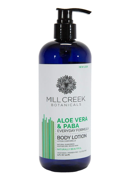 Mill Creek Botanicals Aloe Vera & PABA Lotion 14 oz – 2 Pack | Natural UV Protection & pH Balanced