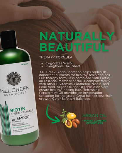 Mill Creek Biotin Shampoo – Two Pack, 14 oz Each | Natural & Organic with Argan Oil