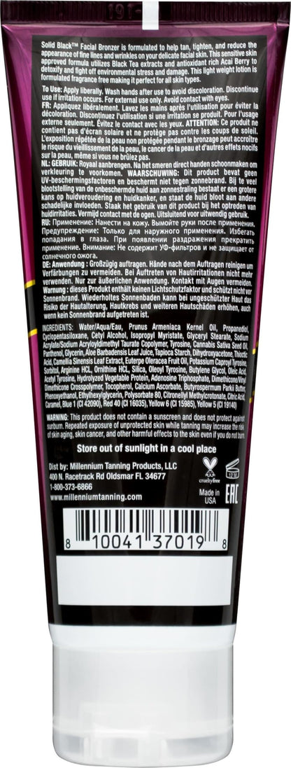 Millennium Tanning Solid Black Facial Bronzer – Skin-Firming Face Tanning Lotion | 4 oz