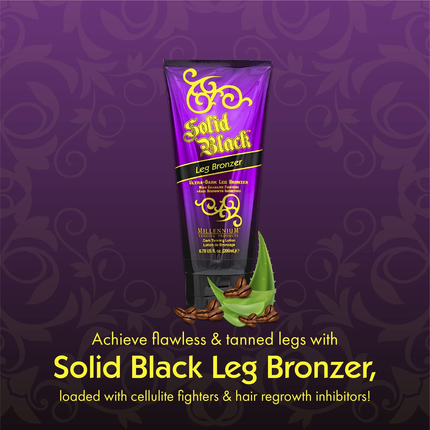 Millennium Tanning Solid Black Leg Bronzer – Ultra Dark Aloe-Infused Lotion (6.78 oz)